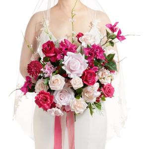 imageLings moment Dusty Rose Wedding Bouquets for Bride Pink Bridal Bouquets for Bride 13 Inch Free Form Artificial Wedding Flower BouquetRedblush  Pink 02