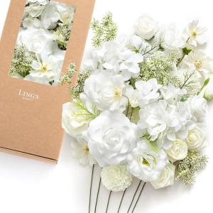 imageLings moment Fake Flowers Box Faux Artificial Greenery Stems Foam Roses Silk Leaves for Centerpieces Bouquet Wedding Floral Arrangements Bridal Shower Party Lavender ampamp Cream Deluxe ComboWhtwhite  Cream
