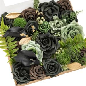 imageLings moment Fake Flowers Box Faux Artificial Greenery Stems Foam Roses Silk Leaves for Centerpieces Bouquet Wedding Floral Arrangements Bridal Shower Party Lavender ampamp Cream Deluxe ComboGrnemerald  Gold