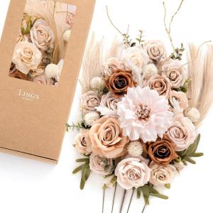 imageLings moment Fake Flowers Box Faux Artificial Greenery Stems Foam Roses Silk Leaves for Centerpieces Bouquet Wedding Floral Arrangements Bridal Shower Party Lavender ampamp Cream Deluxe ComboBegbeige  Sepia