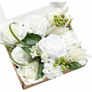 imageLings moment Fake Flowers Box Faux Artificial Greenery Stems Foam Roses Silk Leaves for Centerpieces Bouquet Wedding Floral Arrangements Bridal Shower Party Lavender ampamp Cream Deluxe ComboWhtwhite  Olive Green