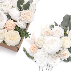 imageLings moment Fake Flowers Box Faux Artificial Greenery Stems Foam Roses Silk Leaves for Centerpieces Bouquet Wedding Floral Arrangements Bridal Shower Party Lavender ampamp Cream Deluxe ComboWhtwhite  Blush