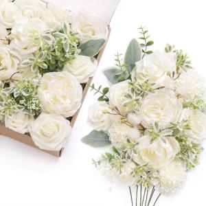 imageLings moment Fake Flowers Box Faux Artificial Greenery Stems Foam Roses Silk Leaves for Centerpieces Bouquet Wedding Floral Arrangements Bridal Shower Party Lavender ampamp Cream Deluxe ComboWhtivory  Sage