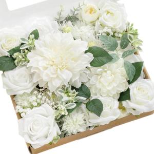 imageLings moment Fake Flowers Box Faux Artificial Greenery Stems Foam Roses Silk Leaves for Centerpieces Bouquet Wedding Floral Arrangements Bridal Shower Party Lavender ampamp Cream Deluxe ComboWhtwhite  Sage