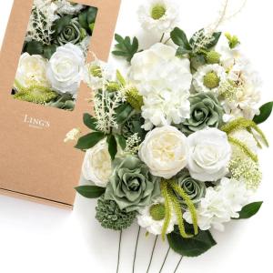 imageLings moment Fake Flowers Box Faux Artificial Greenery Stems Foam Roses Silk Leaves for Centerpieces Bouquet Wedding Floral Arrangements Bridal Shower Party Lavender ampamp Cream Deluxe ComboGrnwhite  Tinkle Bell Green