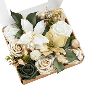 imageLings moment Fake Flowers Box Faux Artificial Greenery Stems Foam Roses Silk Leaves for Centerpieces Bouquet Wedding Floral Arrangements Bridal Shower Party Lavender ampamp Cream Deluxe ComboGrnchampagne Chrismas