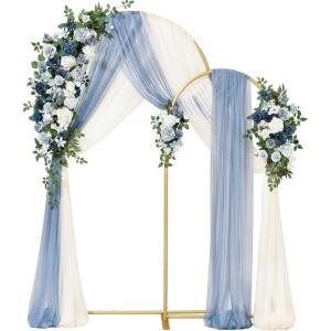 imageLings Moment Wedding Arch Backdrop Stand with Flowers  72FT 6FT Set of 2 Metal Arch Frame with Drape for Ceremony Decor  Artificial Floral Birthday Party Bridal Shower Terracotta OrangeBludusty Blue  Navy