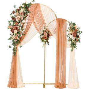 imageLings Moment Wedding Arch Backdrop Stand with Flowers  72FT 6FT Set of 2 Metal Arch Frame with Drape for Ceremony Decor  Artificial Floral Birthday Party Bridal Shower Terracotta OrangeOrsunset Terracotta