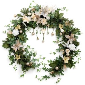 imageLings moment 9FT Christmas Flower Garland Handcrafted Wedding Sweetheart Table Centerpieces Head Table Decor Arch Backdrop Decorations for Wedding  GoldWhtchristmas