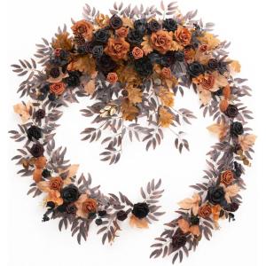 imageLings moment 9FT Christmas Flower Garland Handcrafted Wedding Sweetheart Table Centerpieces Head Table Decor Arch Backdrop Decorations for Wedding  GoldOrhalloween Black  Orange