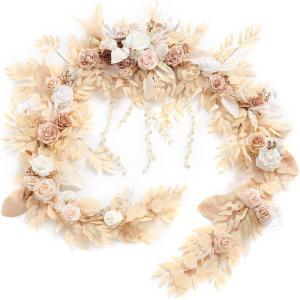 imageLings moment 9FT Christmas Flower Garland Handcrafted Wedding Sweetheart Table Centerpieces Head Table Decor Arch Backdrop Decorations for Wedding  GoldWhtwhite  Beige