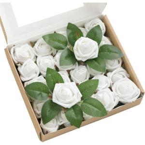 imageLings moment Artificial Flowers 15quot and 2quot Dusty Rose 25pcs Realistic Rose Buds and Petite Roses wStem for DIY Wedding Bouquets Centerpieces Boutonniere Corsages Flower DecorationsWhite