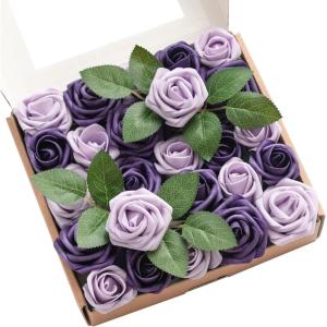imageLings moment Artificial Flowers 15quot and 2quot Dusty Rose 25pcs Realistic Rose Buds and Petite Roses wStem for DIY Wedding Bouquets Centerpieces Boutonniere Corsages Flower DecorationsLilac  Purple