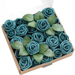 imageLings moment Artificial Flowers 15quot and 2quot Dusty Rose 25pcs Realistic Rose Buds and Petite Roses wStem for DIY Wedding Bouquets Centerpieces Boutonniere Corsages Flower DecorationsDark Teal
