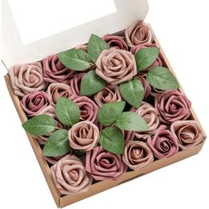 imageLings moment Artificial Flowers 15quot and 2quot Dusty Rose 25pcs Realistic Rose Buds and Petite Roses wStem for DIY Wedding Bouquets Centerpieces Boutonniere Corsages Flower DecorationsDusty Rose  Mauve