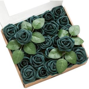 imageLings moment Artificial Flowers 15quot and 2quot Dusty Rose 25pcs Realistic Rose Buds and Petite Roses wStem for DIY Wedding Bouquets Centerpieces Boutonniere Corsages Flower DecorationsEmerald Green