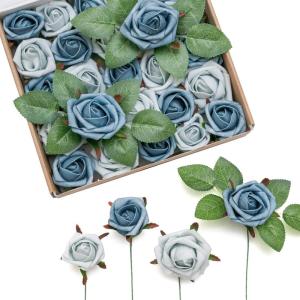 imageLings moment Artificial Flowers 15quot and 2quot Dusty Rose 25pcs Realistic Rose Buds and Petite Roses wStem for DIY Wedding Bouquets Centerpieces Boutonniere Corsages Flower DecorationsDutch Blue  Dusty Blue