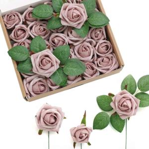 imageLings moment Artificial Flowers 15quot and 2quot Dusty Rose 25pcs Realistic Rose Buds and Petite Roses wStem for DIY Wedding Bouquets Centerpieces Boutonniere Corsages Flower DecorationsDusty Rose