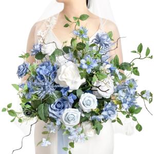 imageLings Moment 13 Inch Artificial Wedding Bouquets for Bride Bridal Bouquet Bridesmaid Bouquet Tossing Bouquet for Wedding Ceremony Anniversary Bridal ShowerBluprovence Blue