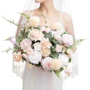 imageLings Moment 13 Inch Artificial Wedding Bouquets for Bride Bridal Bouquet Bridesmaid Bouquet Tossing Bouquet for Wedding Ceremony Anniversary Bridal ShowerPkblush  Cream