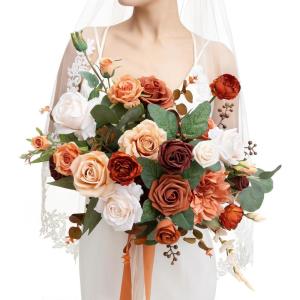 imageLings Moment 13 Inch Artificial Wedding Bouquets for Bride Bridal Bouquet Bridesmaid Bouquet Tossing Bouquet for Wedding Ceremony Anniversary Bridal ShowerOrterracotta