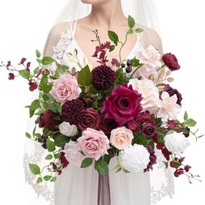 imageLings Moment 13 Inch Artificial Wedding Bouquets for Bride Bridal Bouquet Bridesmaid Bouquet Tossing Bouquet for Wedding Ceremony Anniversary Bridal ShowerRedblush  Marsala