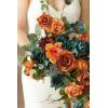 imageLings moment Terracotta Bridal Bouquet Cascading Burnt Orange Wedding Bouquets for Bride 13 Inch Bride Bouquets for Wedding Artificial Flowers BouquetsOrburnt Orange  Teal