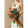 imageLings moment Terracotta Bridal Bouquet Cascading Burnt Orange Wedding Bouquets for Bride 13 Inch Bride Bouquets for Wedding Artificial Flowers BouquetsOrburnt Orange  Teal