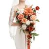 imageLings moment Terracotta Bridal Bouquet Cascading Burnt Orange Wedding Bouquets for Bride 13 Inch Bride Bouquets for Wedding Artificial Flowers BouquetsOrsunset Terracotta
