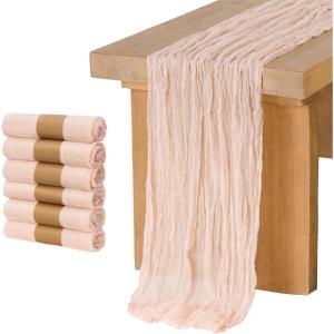 imageLings moment 6 Pack 10Ft Blush Table Runner Cheesecloth Dusty Pink Gauze Sheer Table Runners for Wedding Party Bridal ShowerBlush 10ft x 35quotBlush