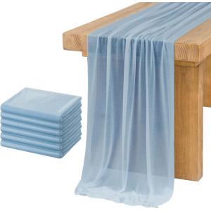 imageLings moment 6Pack 10ft Nude Sheer ChiffonLike Table Runner with Silver Sparkle Table Decor for Wedding Rustic Boho Shower PartyNude Set of 6Dusty Blue