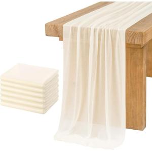 imageLings moment 6Pack 10ft Nude Sheer ChiffonLike Table Runner with Silver Sparkle Table Decor for Wedding Rustic Boho Shower PartyNude Set of 6Ivory