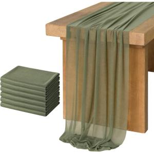 imageLings moment 6Pack 10ft Nude Sheer ChiffonLike Table Runner with Silver Sparkle Table Decor for Wedding Rustic Boho Shower PartyNude Set of 6Sage Green