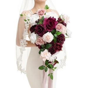 imageLings moment Terracotta Bridal Bouquet Cascading Burnt Orange Wedding Bouquets for Bride 13 Inch Bride Bouquets for Wedding Artificial Flowers BouquetsRedmarsala  Blush