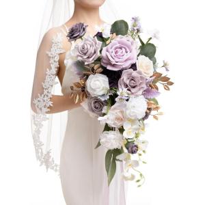 imageLings moment Terracotta Bridal Bouquet Cascading Burnt Orange Wedding Bouquets for Bride 13 Inch Bride Bouquets for Wedding Artificial Flowers BouquetsPrpllilac  Gold