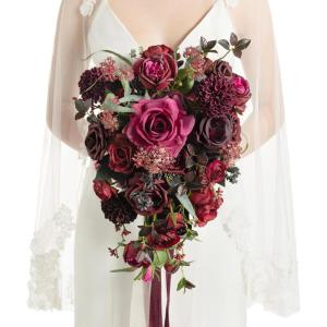 imageLings moment Terracotta Bridal Bouquet Cascading Burnt Orange Wedding Bouquets for Bride 13 Inch Bride Bouquets for Wedding Artificial Flowers BouquetsRed02