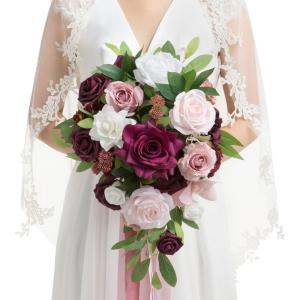 imageLings moment Terracotta Bridal Bouquet Cascading Burnt Orange Wedding Bouquets for Bride 13 Inch Bride Bouquets for Wedding Artificial Flowers BouquetsRedfascinating Marsala  Blush