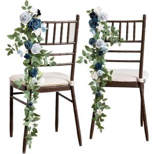 imageLings moment 10pcs Wedding Chair Decorations Aisle Floral Swag Artificial Pew Flowers Hanging Garland Apricot ampamp Cream for Ceremony Reception Church Rose Floral Faux Arrangement Party Outdoor DecorDusty Blue  Navy