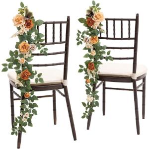 imageLings moment 10pcs Wedding Chair Decorations Aisle Floral Swag Artificial Pew Flowers Hanging Garland Apricot ampamp Cream for Ceremony Reception Church Rose Floral Faux Arrangement Party Outdoor DecorOrapricot  Cream