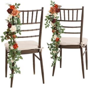 imageLings moment 10pcs Wedding Chair Decorations Aisle Floral Swag Artificial Pew Flowers Hanging Garland Apricot ampamp Cream for Ceremony Reception Church Rose Floral Faux Arrangement Party Outdoor DecorSunset Terracotta