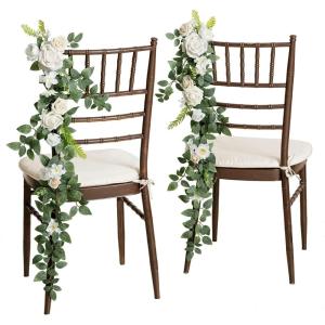 imageLings moment 10pcs Wedding Chair Decorations Aisle Floral Swag Artificial Pew Flowers Hanging Garland Apricot ampamp Cream for Ceremony Reception Church Rose Floral Faux Arrangement Party Outdoor DecorWhite  Sage