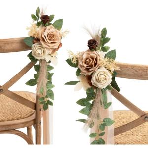 imageLings moment 8 Wedding Artificial Aisle Pew Flowers Chair Decorations Arrangements with Chiffon Ribbons Bordeaux Red for Ceremony Reception Chair Back Floral Decor Reception Church Party OutdoorOrwhite  Begie2025