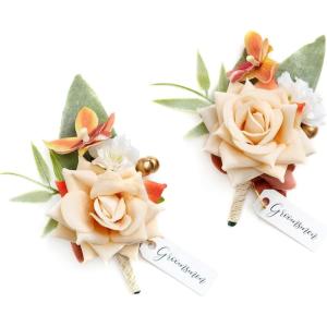 imageLings moment Boutonniere for Men 2pcs Groom Groomsmen Guest Boutonniere Artificial Flowers for WeddingPromHomecoming etcBurnt Orange TerracottaOrfall Terracotta  Orange