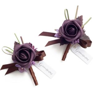 imageLings moment Boutonniere for Men 2pcs Groom Groomsmen Guest Boutonniere Artificial Flowers for WeddingPromHomecoming etcBurnt Orange TerracottaPrpldeep Purple