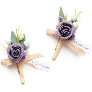 imageLings moment Boutonniere for Men 2pcs Groom Groomsmen Guest Boutonniere Artificial Flowers for WeddingPromHomecoming etcBurnt Orange TerracottaPrpllilac  Cream