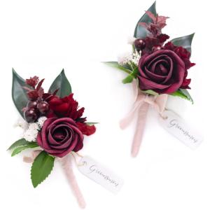 imageLings moment Boutonniere for Men 2pcs Groom Groomsmen Guest Boutonniere Artificial Flowers for WeddingPromHomecoming etcBurnt Orange TerracottaRedburgundy  Marsala