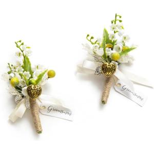 imageLings moment Boutonniere for Men 2pcs Groom Groomsmen Guest Boutonniere Artificial Flowers for WeddingPromHomecoming etcBurnt Orange TerracottaWhtwhite  Sage