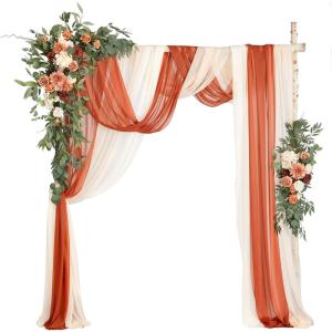 imageLings moment Wedding Arch Flowers with Drapes KitPack of 5 2pcs Flower Arrangements 3pcs Sheer Hanging Drapes Ceremony Arbor Backdrop Artificial Rose Floral Decor Terracotta ampamp Burnt OrangeOrterracotta  Orange