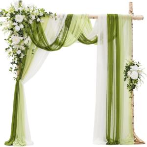 imageLings moment Wedding Arch Flowers with Drapes KitPack of 5 2pcs Flower Arrangements 3pcs Sheer Hanging Drapes Ceremony Arbor Backdrop Artificial Rose Floral Decor Terracotta ampamp Burnt OrangeWhtwhite  Lily  Olive