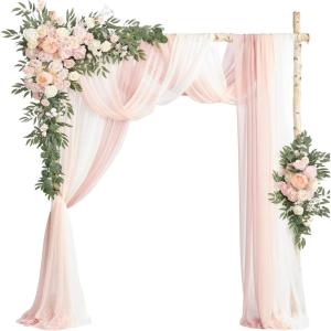imageLings moment Wedding Arch Flowers with Drapes KitPack of 5 2pcs Flower Arrangements 3pcs Sheer Hanging Drapes Ceremony Arbor Backdrop Artificial Rose Floral Decor Terracotta ampamp Burnt OrangePkblush  Cream
